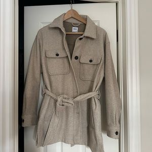 Zara soft belted over shirt in beige shacket